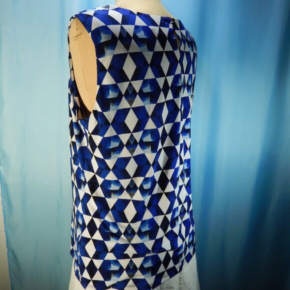 Calvin Klein Pleated Neck Blue/Black/White Sleeveless Size XLG Career Top EUC - Picture 3 of 14